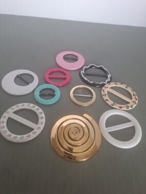 Vintage Scarf Ring Lot Round Plastic Metal Assorted Retro Color Mix 10pc
